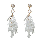 Flower Pearl Long Earrings