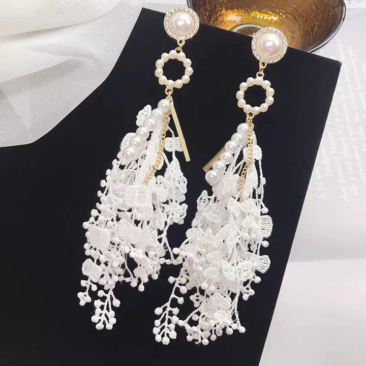 Flower Pearl Long Earrings