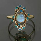 Blue Ring Vintage Crystals and Opal